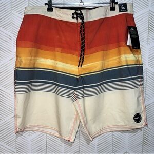 O'Neill Board Shorts Men’s 36 Orange Yellow Blue White Stripe Surfing Swim Short